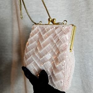 Vintage Pink Small Cocktail Purse with Silver Chain-link Strap